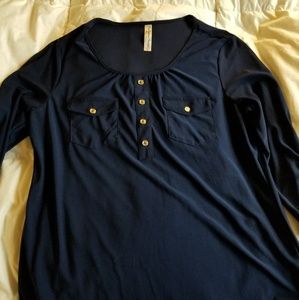 Navy blouse with gold button detailing